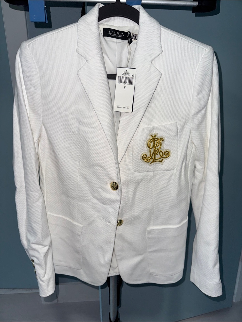 Lauren Ralph Lauren White Blazer with Gold Crest